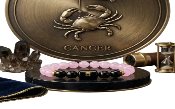 Cancer Zodiac Kark Rashi Bracelet with Rose Quartz & Black Tourmaline