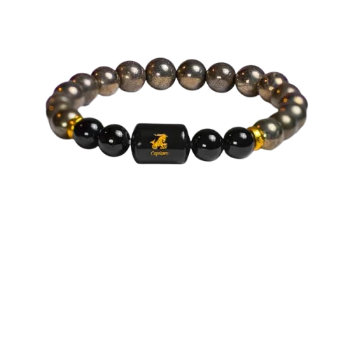 Capricorn Zodiac Makar Rashi Bracelet with Pyrite & Black Onyx 4
