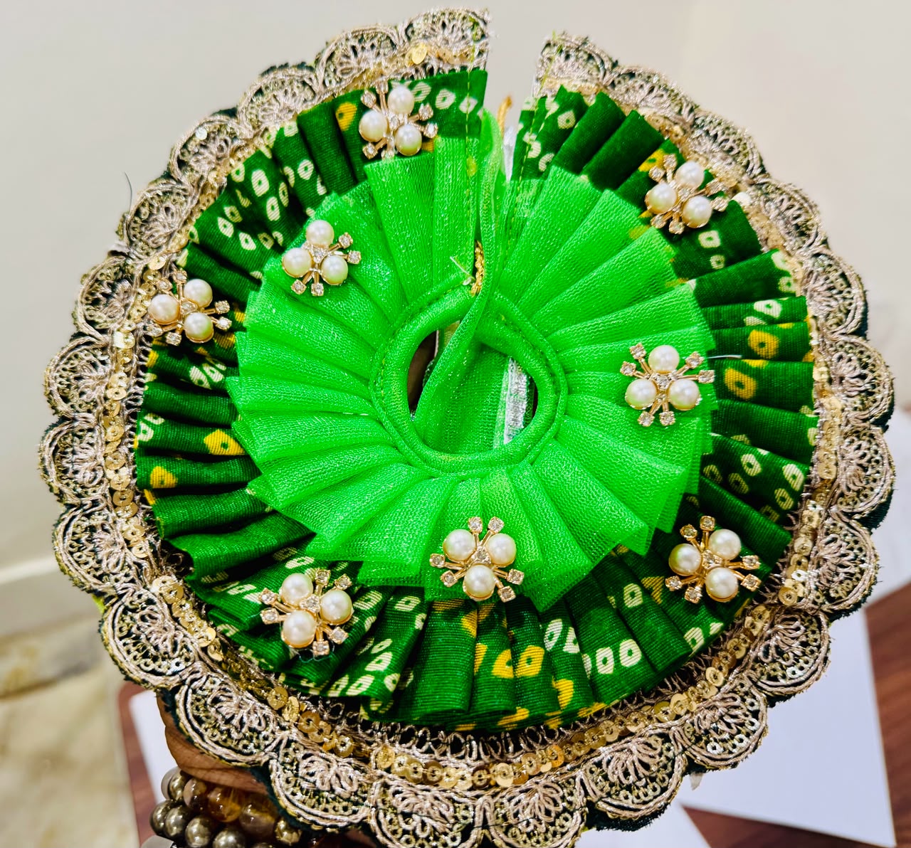 Laddu Gopal  Ashtadhatu with handmade designer green poshak 5