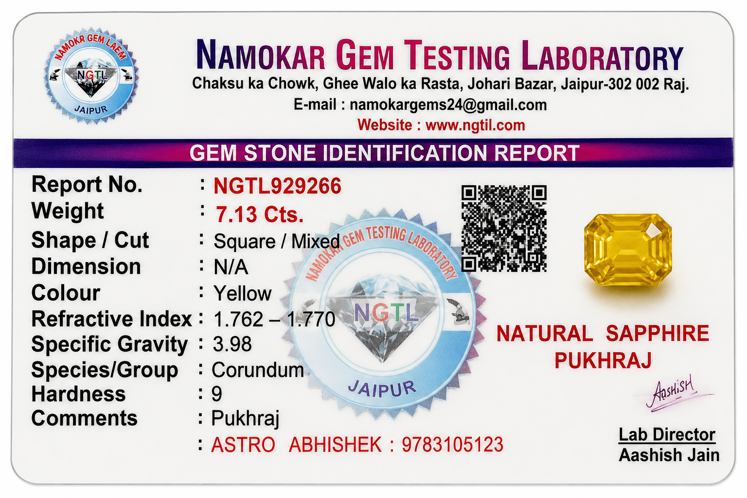 Yellow sapphire natural  - 7 . 13 Carats 3