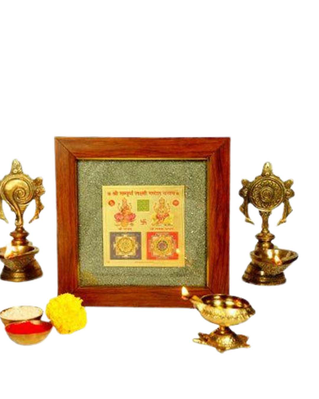 2D Yantra - Frame of Four - Shree Sampoorna Laxmi Ganesh Yantra - Pyrite Dust frame