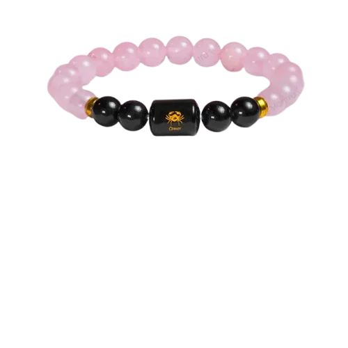 Cancer Zodiac Kark Rashi Bracelet with Rose Quartz & Black Tourmaline 4