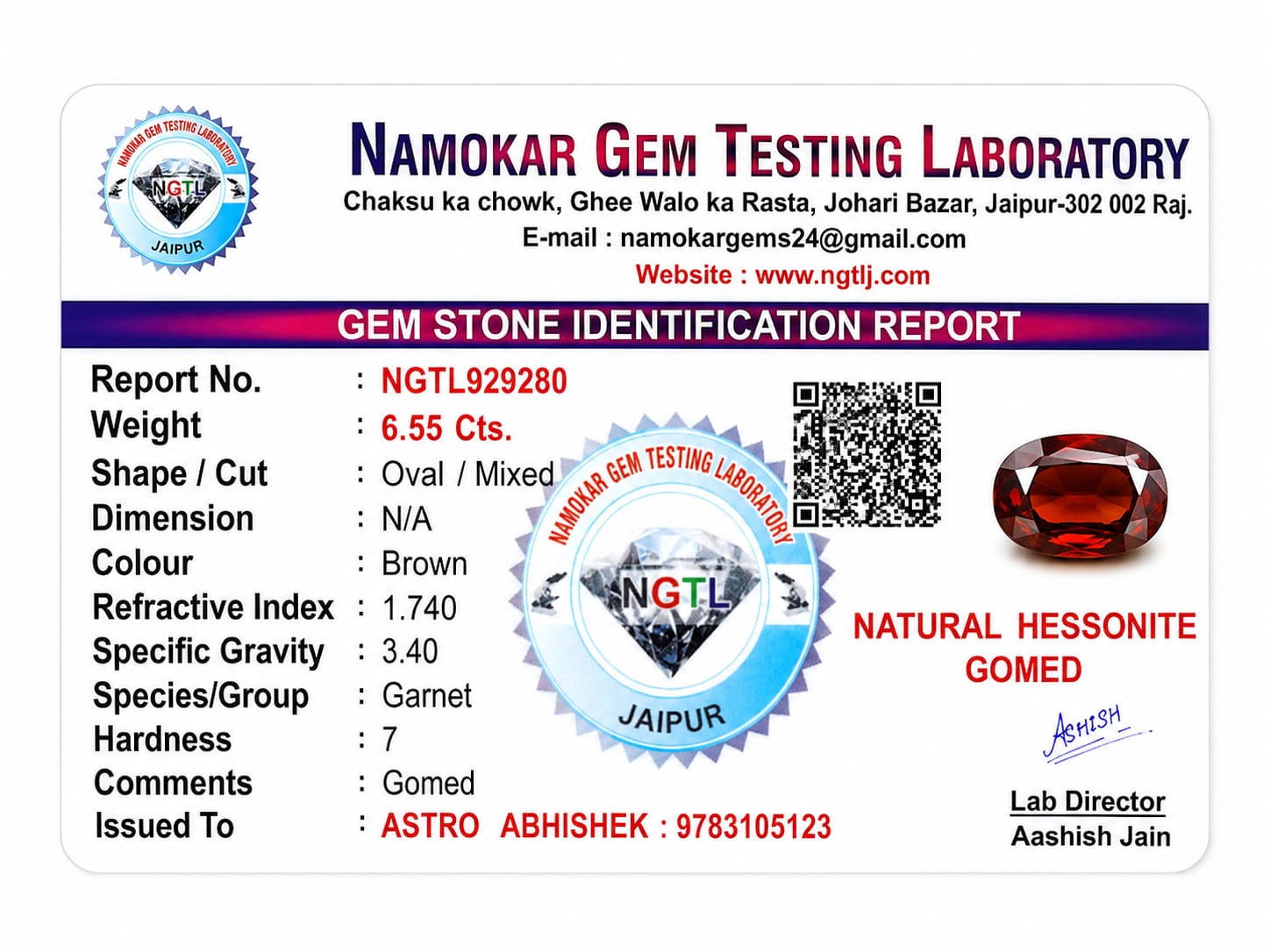 Natural hessonite gomed - 6.55 Carats 2