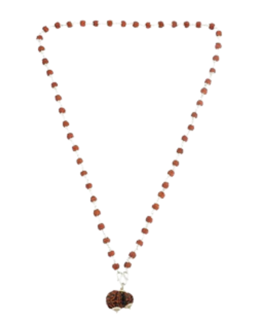 5 Mukhi Silver Rudraksha Mala - with Natural Garbh-Gauri Rudraksha Pendant