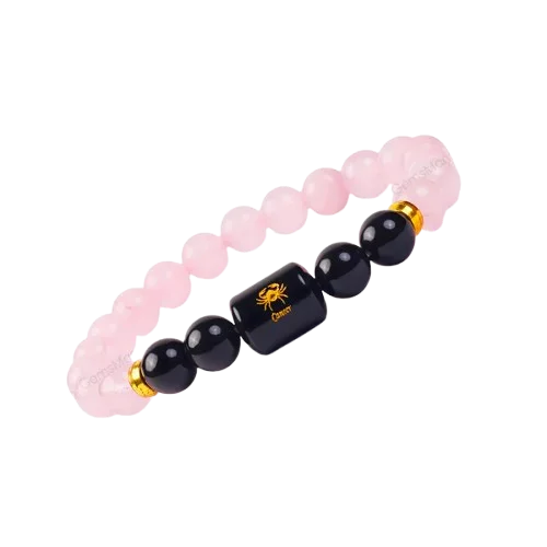 Cancer Zodiac Kark Rashi Bracelet with Rose Quartz & Black Tourmaline 3