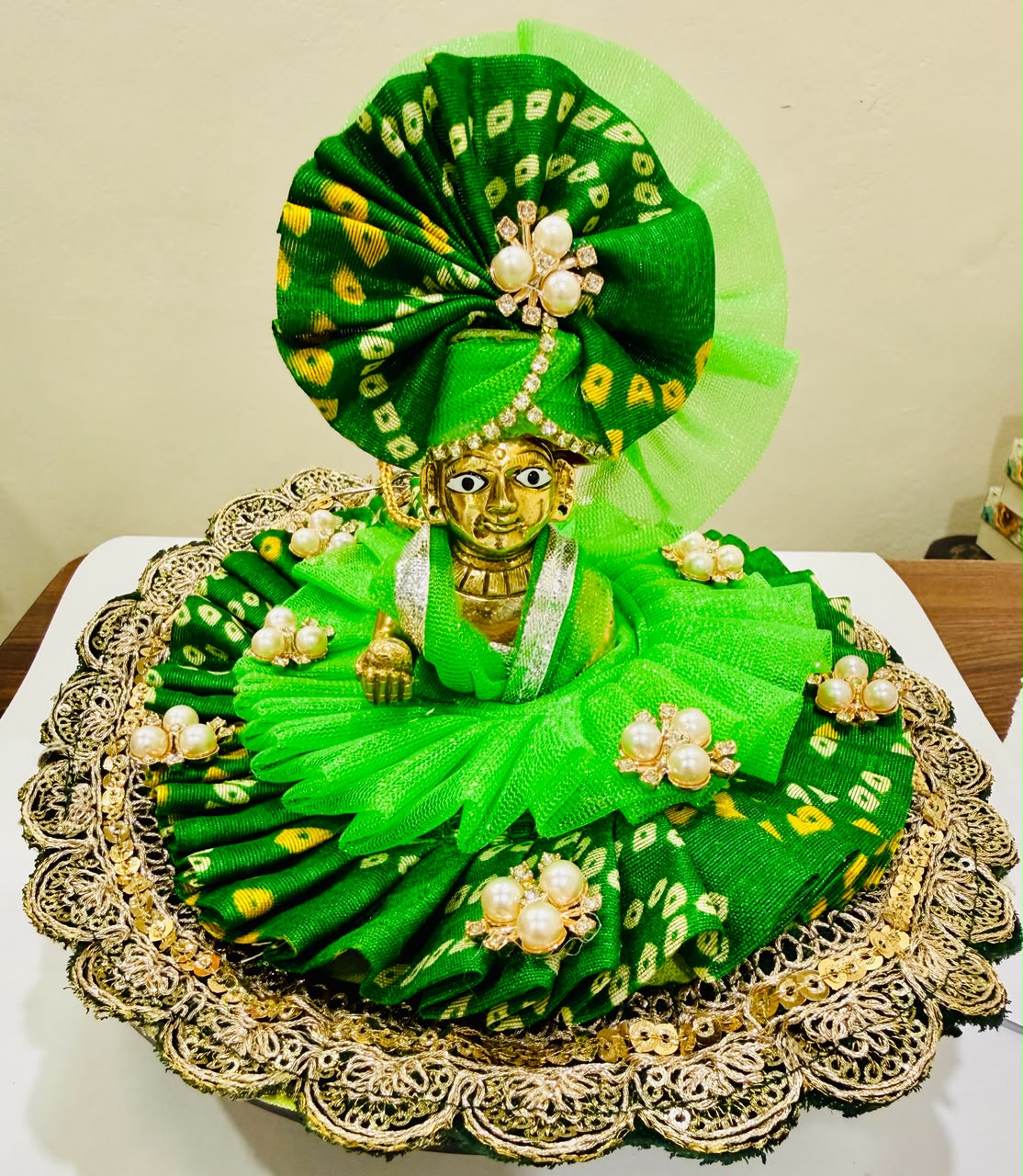 Laddu Gopal  Ashtadhatu with handmade designer green poshak