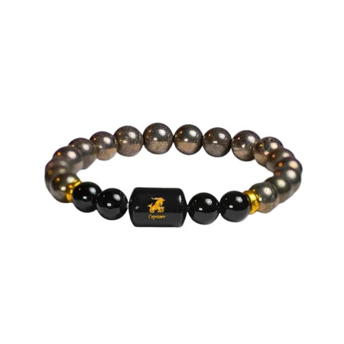 Capricorn Zodiac Makar Rashi Bracelet with Pyrite & Black Onyx 3
