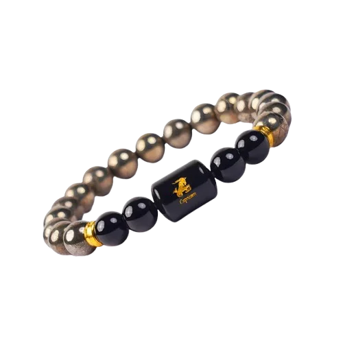 Capricorn Zodiac Makar Rashi Bracelet with Pyrite & Black Onyx 2