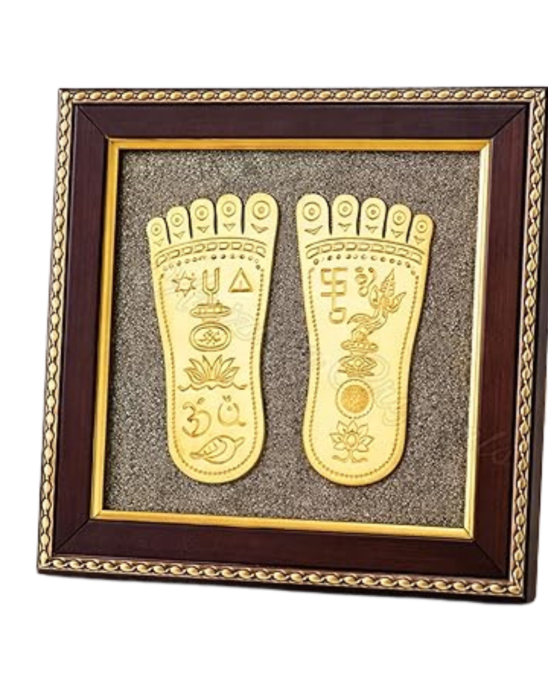 Arizona Crystals Pyrite Stone Wall Frame for Money Attraction & Protection | Big Wooden Wall Decor with Original Pyrite Dust for Wealth, Success & Vastu Healing (Maa Lakshmi Charan Paduka)