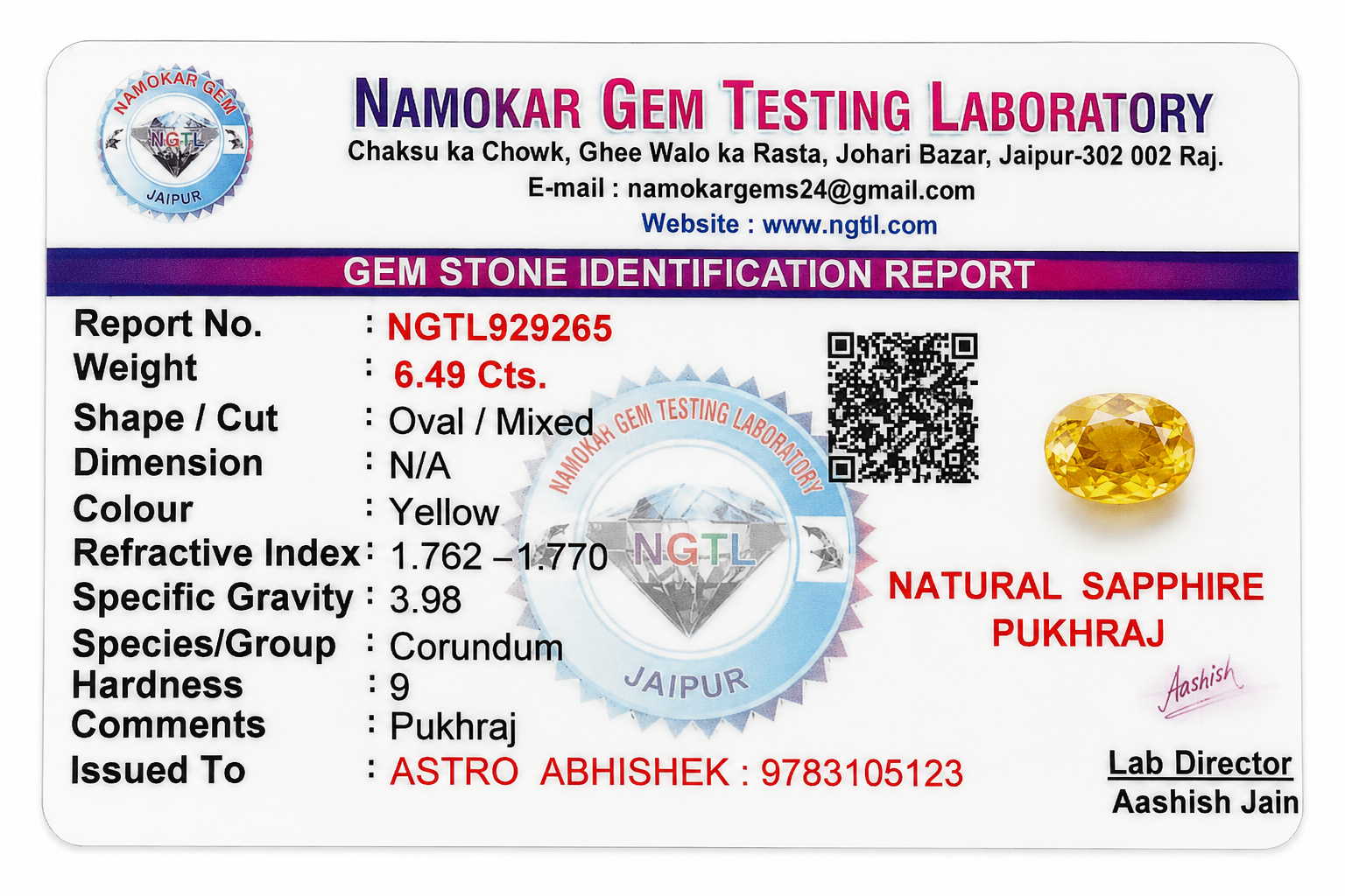 Yellow sapphire natural  ( pukhraj )  - 6.49 Carats 3