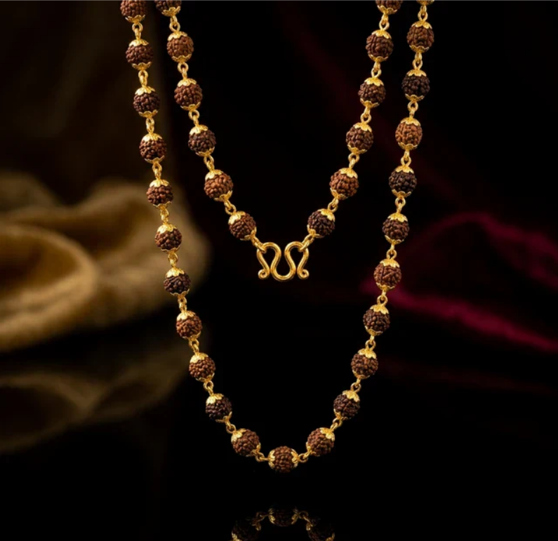 Gold plated 5 mukhi  rudraksh necklace Mala ( 6 month warranty gold plated polish)