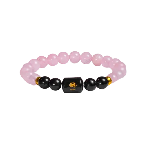 Cancer Zodiac Kark Rashi Bracelet with Rose Quartz & Black Tourmaline 2