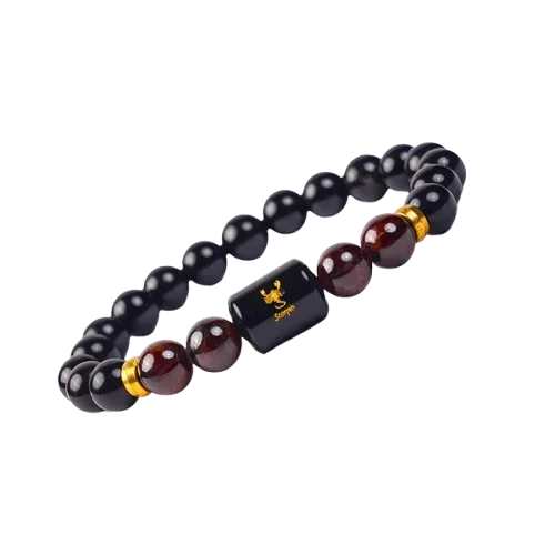 Scorpio Zodiac Vrishchik Rashi Bracelet with Obsidian & Garnet 3