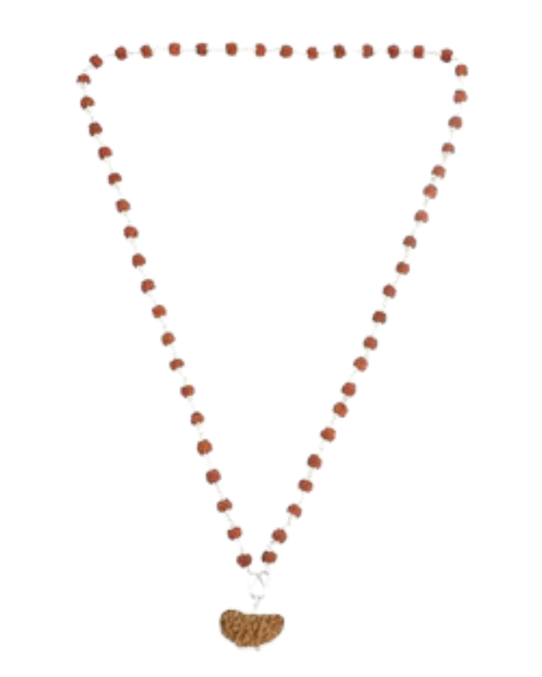 5 Mukhi Silver Rudraksha Mala - with Natural 1 Mukhi Rudraksha Pendant