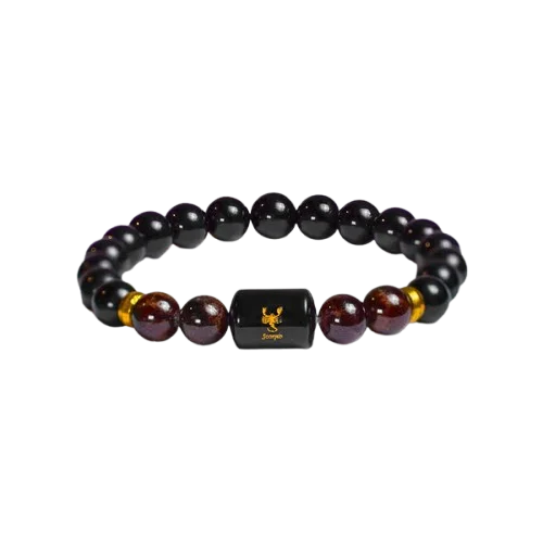Scorpio Zodiac Vrishchik Rashi Bracelet with Obsidian & Garnet 2